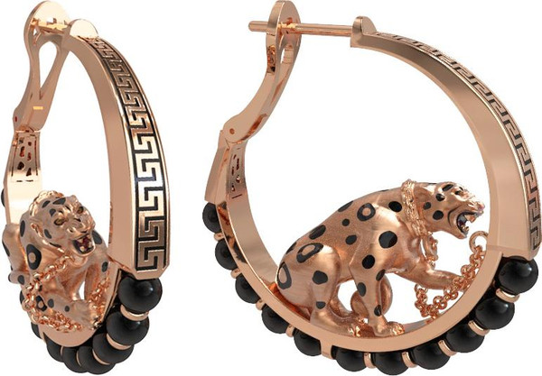 Серьги из золота c эмаль и ониксом