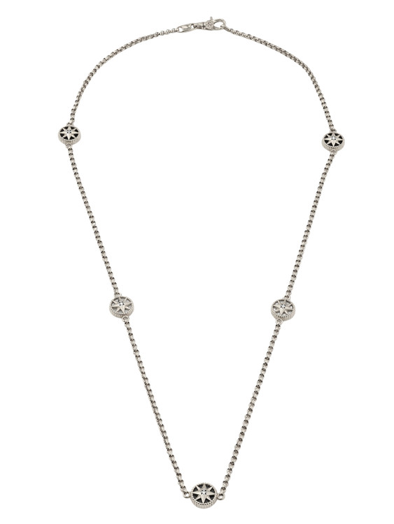 Колье из белого золота c бриллиантами, ониксом и перламутром