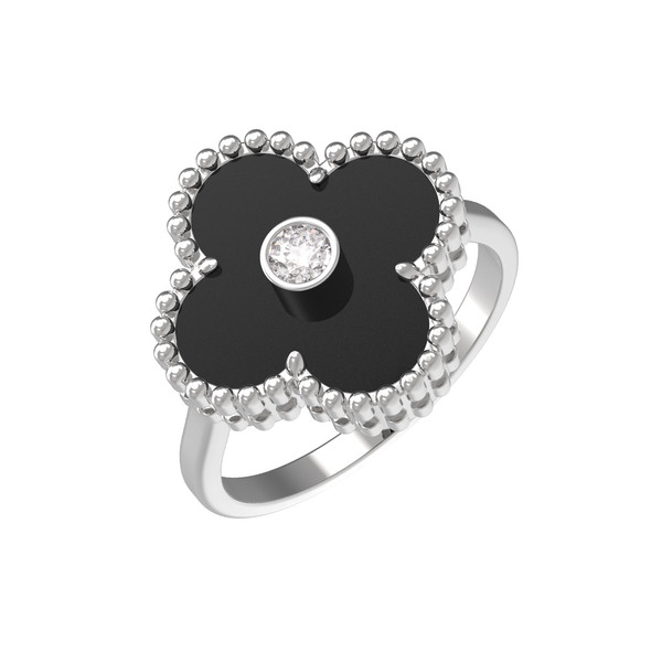 Кольцо из белого золота c бриллиантами и ониксом