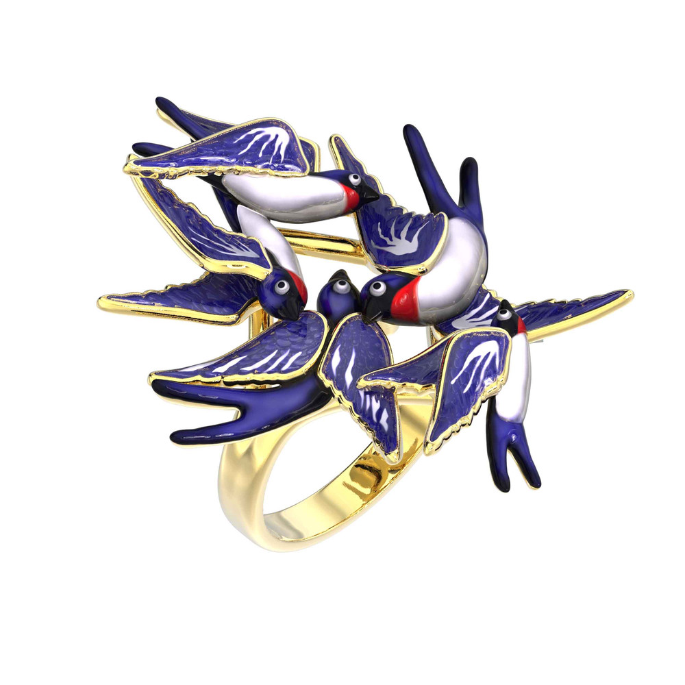 Кольцо из лимонного золота c эмаль