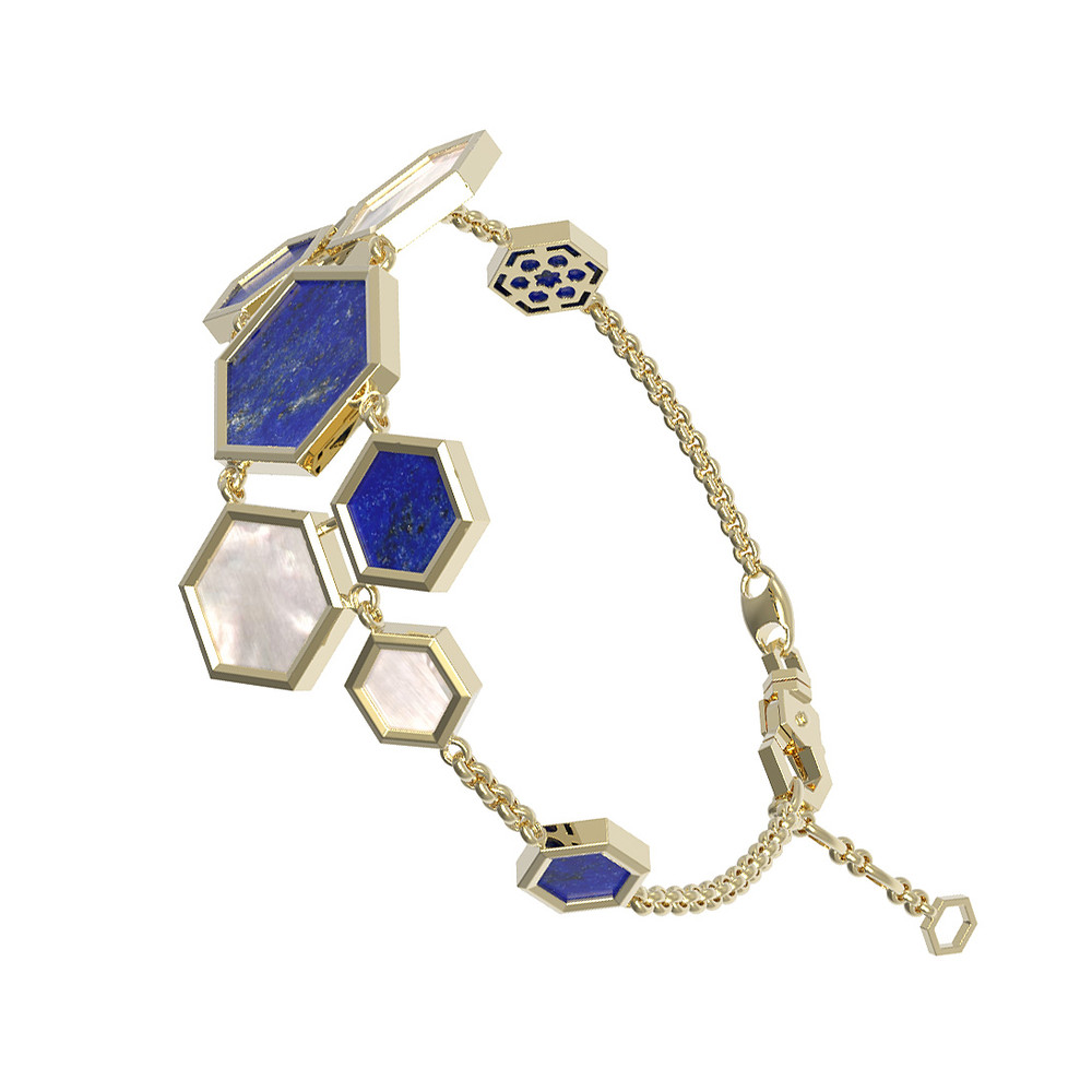 Браслет из лимонного золота c лазуритом и перламутром