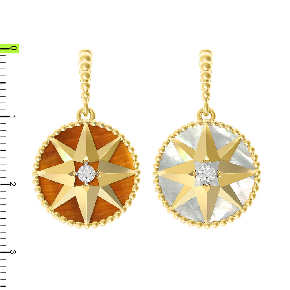 Подвеска из лимонного золота c фианитом, тигровым глазом и перламутром