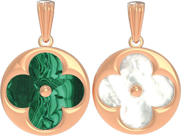 Подвеска из золота c малахитом и перламутром