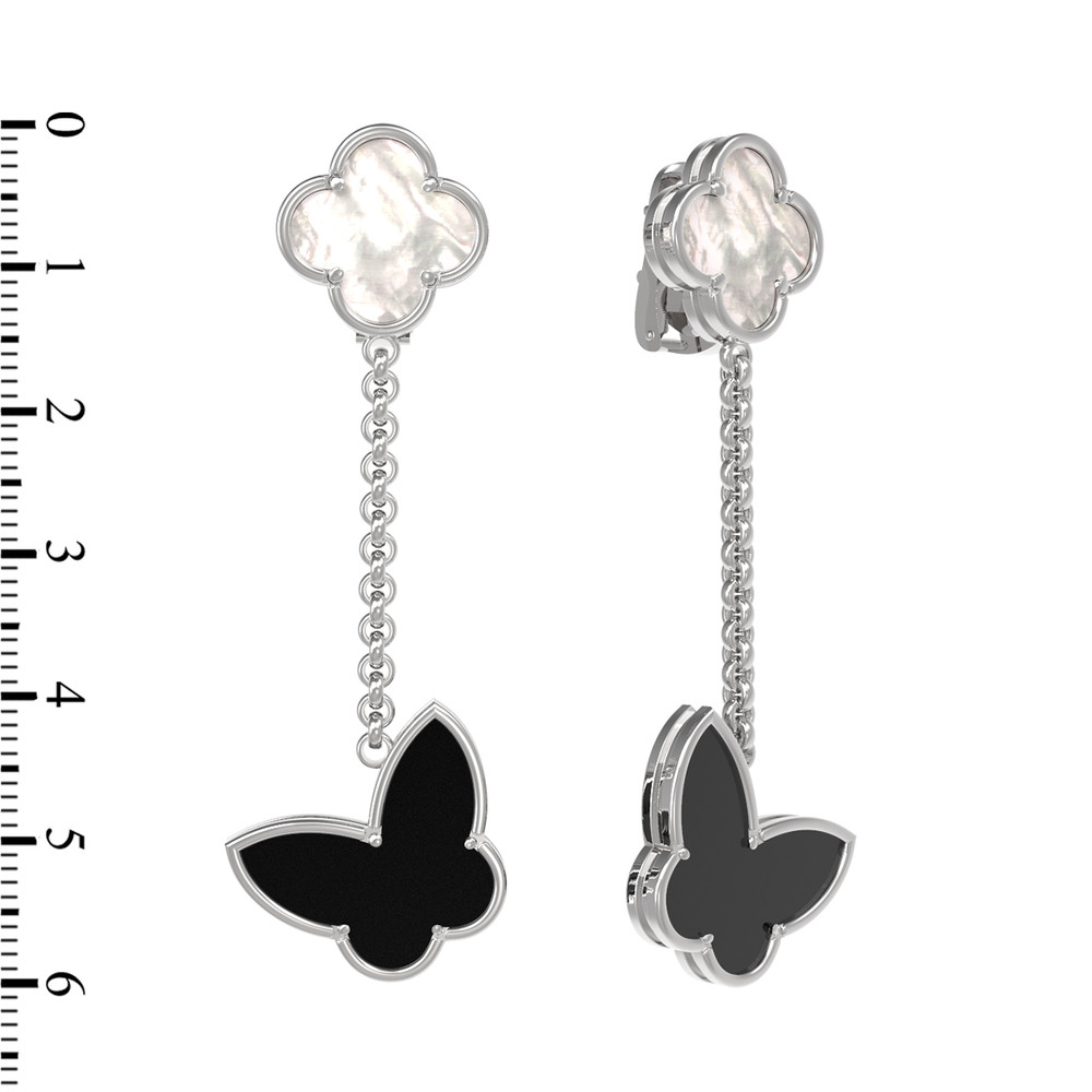 Серьги из белого золота c ониксом и перламутром