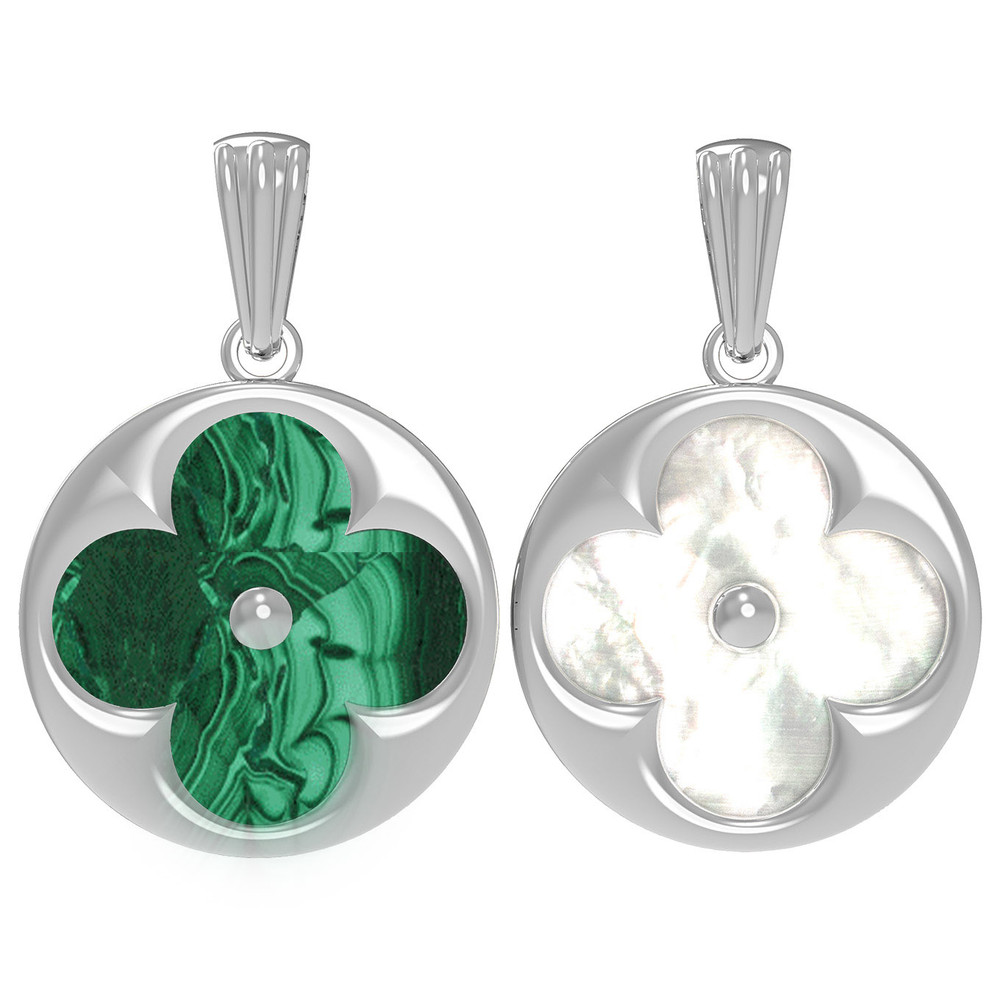 Подвеска из белого золота c малахитом и перламутром