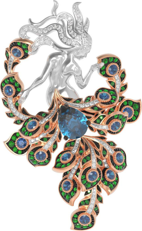 Брошь из золота c фианитом и топазом London