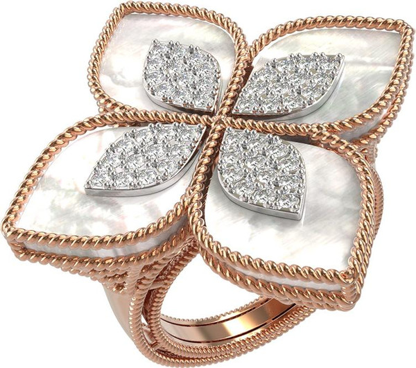 Кольцо из золота c бриллиантами и перламутром