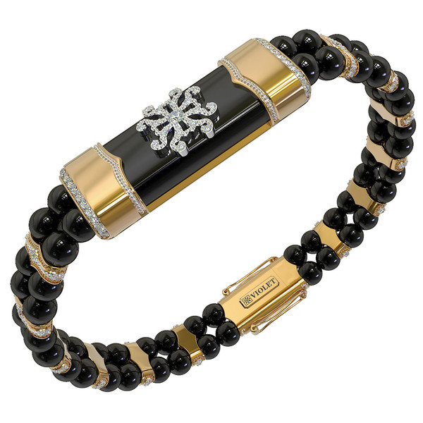 Браслет из лимонного золота c бриллиантами и ониксом