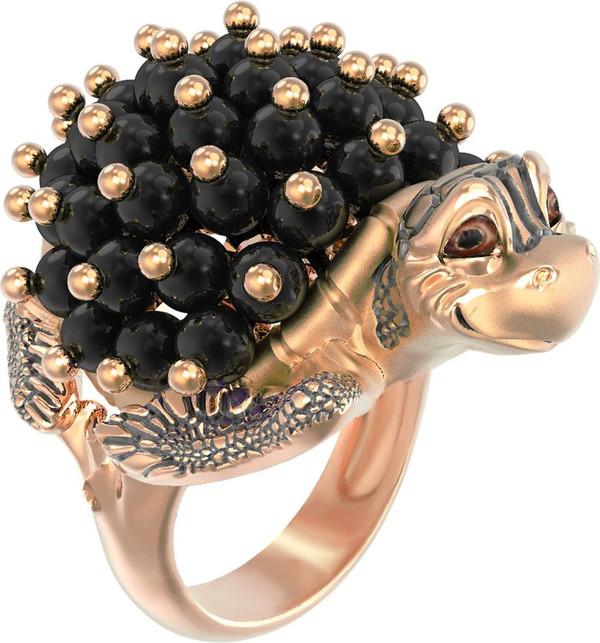 Кольцо из золота c эмаль и ониксом