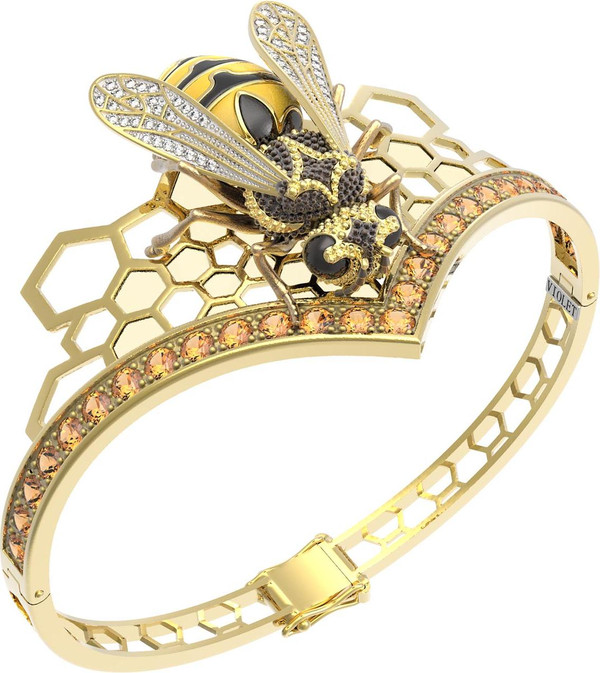 Браслет из лимонного золота c эмаль , фианитом, цитрином и эмалью