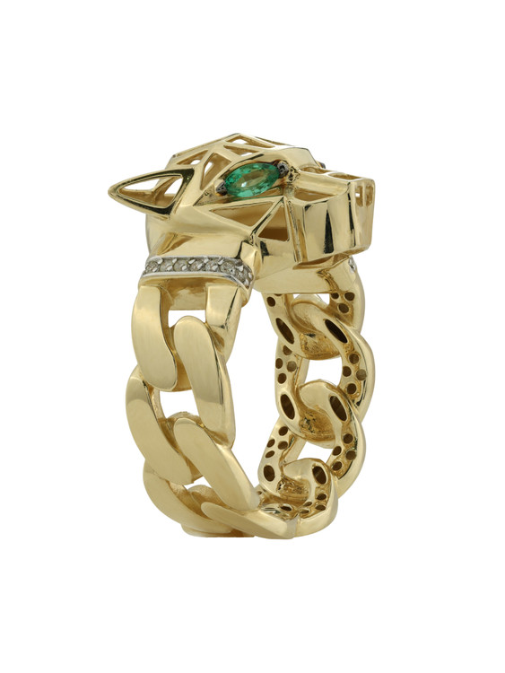 Кольцо из лимонного золота c бриллиантами и изумрудом