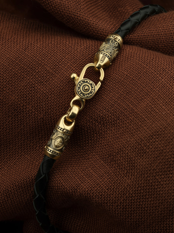 Браслет из лимонного золота c кожаным шнурком