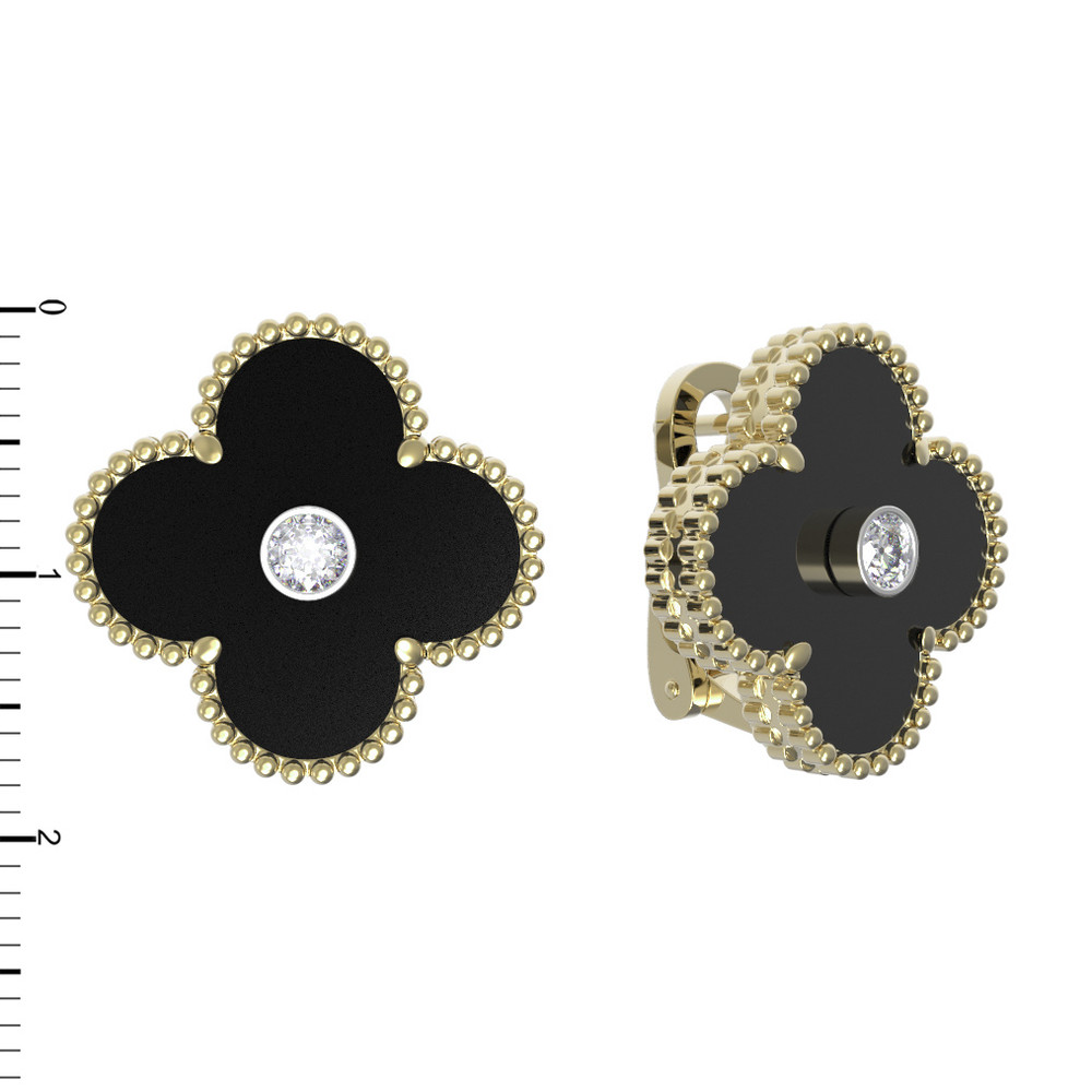 Серьги из лимонного золота c бриллиантами и ониксом