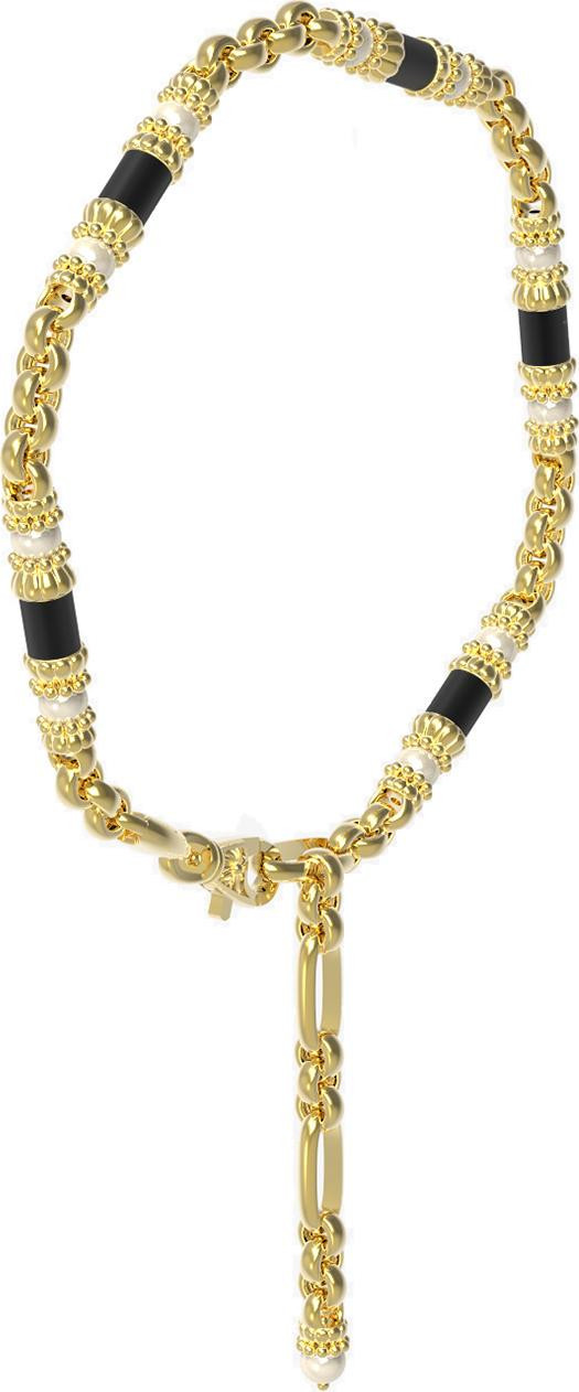 Браслет из лимонного золота c жемчугом и ониксом