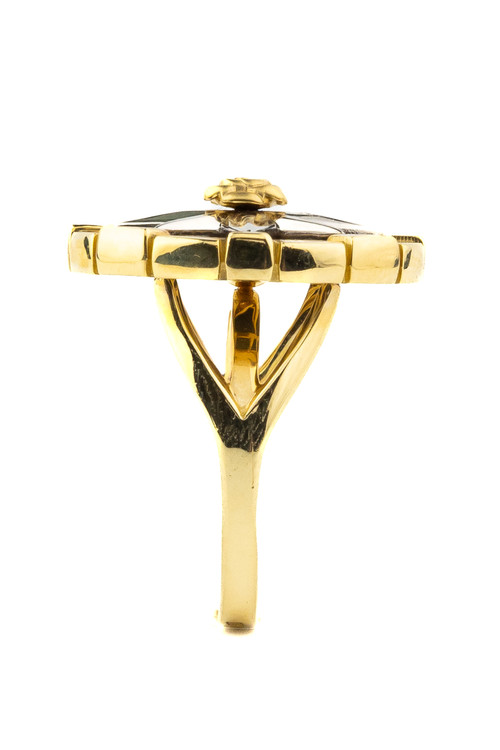 Кольцо из лимонного золота c эмаль и ониксом