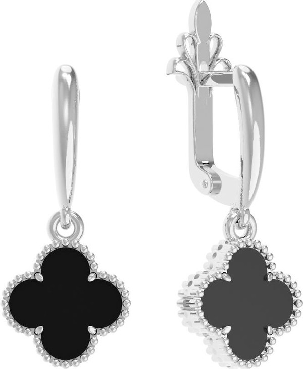 Серьги из белого золота c ониксом