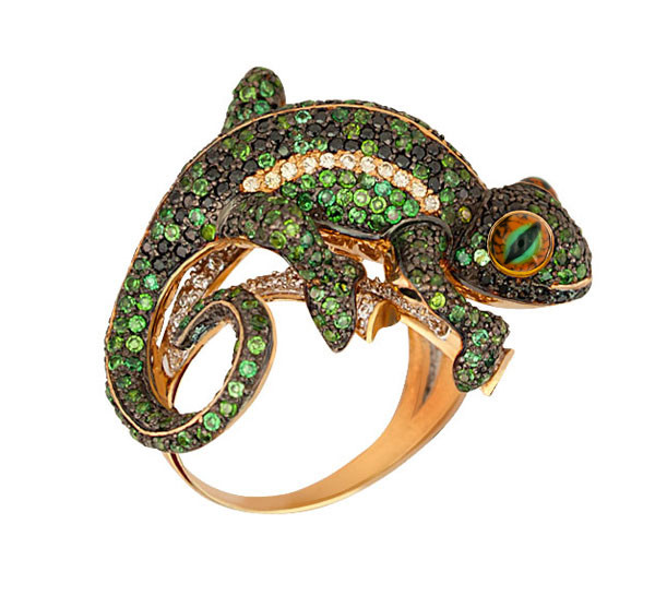 Кольцо из золота c эмаль и фианитом