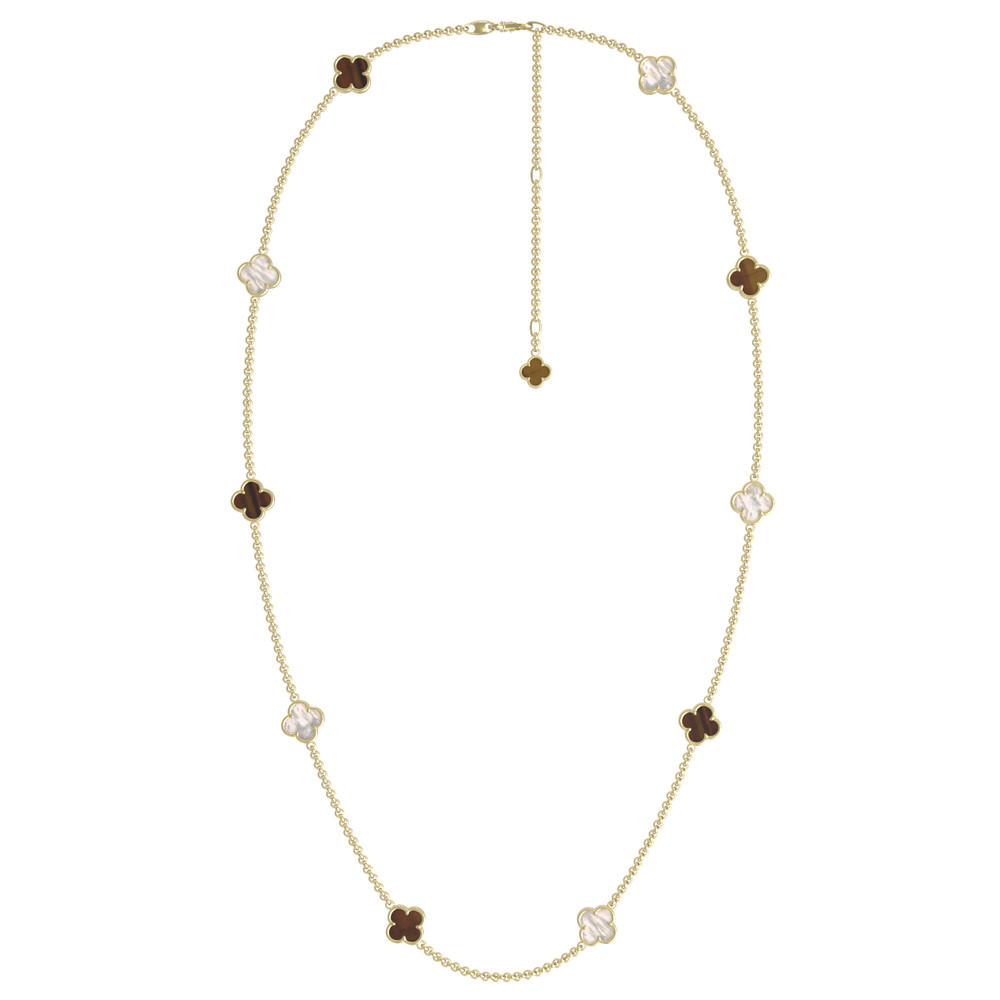 Колье из лимонного золота c тигровым глазом и перламутром