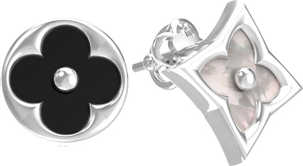 Серьги из белого золота c ониксом и перламутром