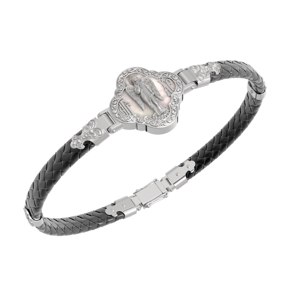 Браслет из белого золота c шнурком и перламутром