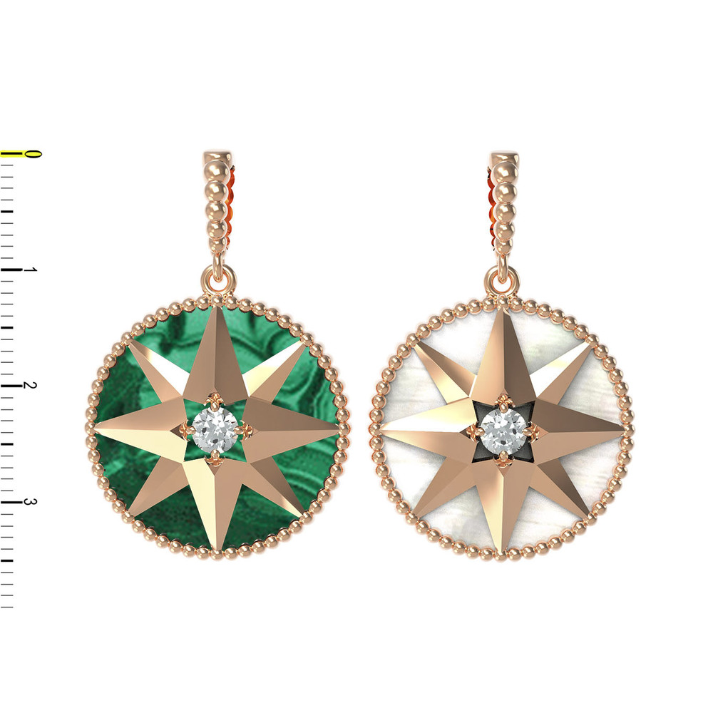 Подвеска из золота c фианитом, малахитом и перламутром