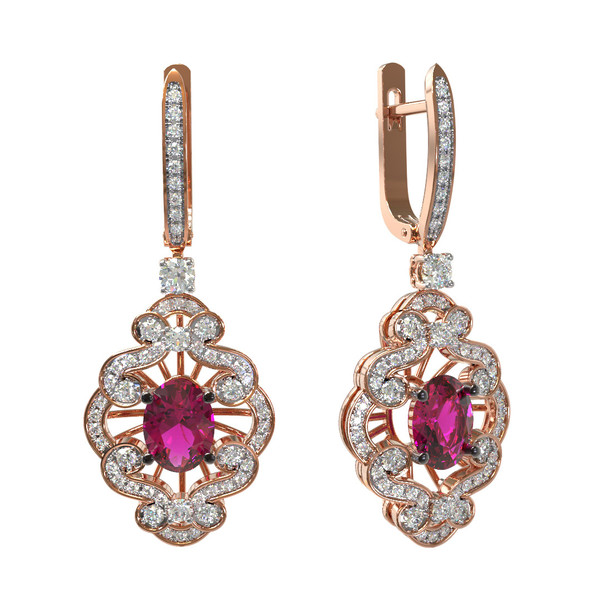 Серьги из золота c бриллиантами и рубином