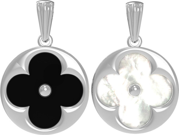 Подвеска из белого золота c ониксом и перламутром