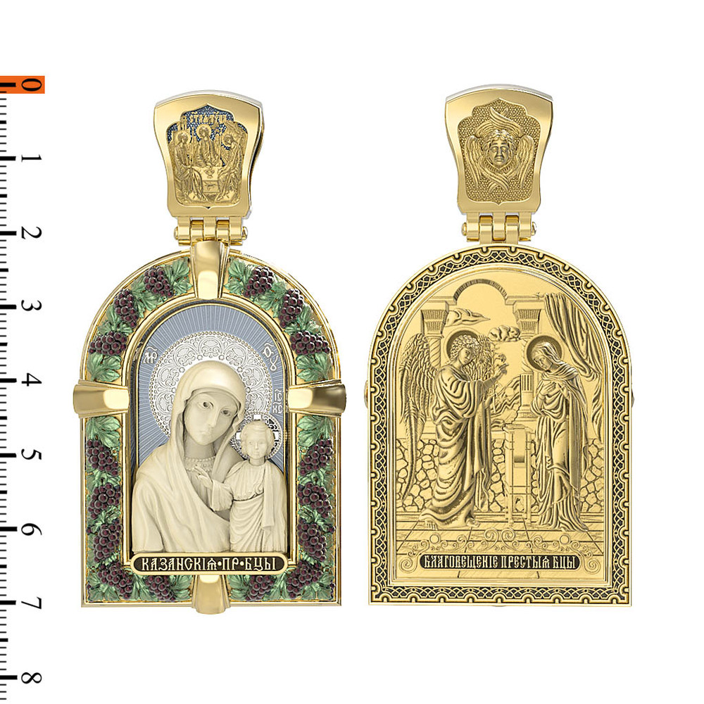 Образок из лимонного золота c эмаль и бивнем мамонта