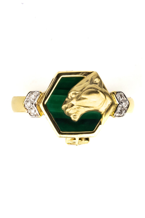 Кольцо из лимонного золота c бриллиантами и малахитом