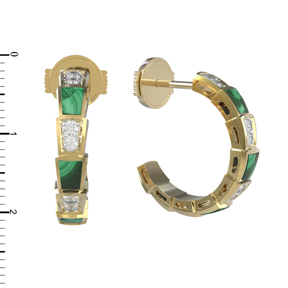 Серьги из лимонного золота c бриллиантами и малахитом