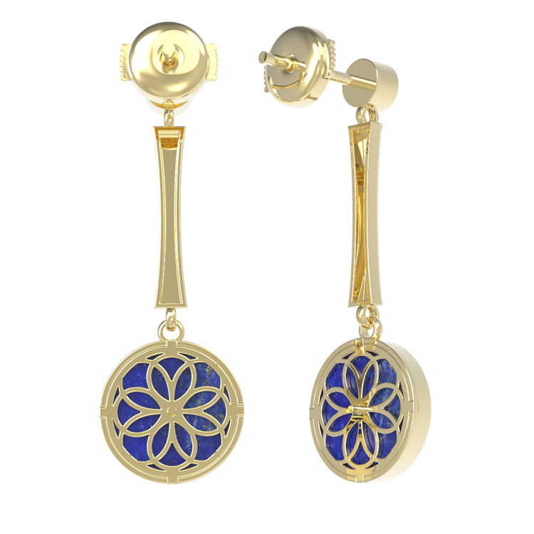 Серьги из лимонного золота c фианитом и лазуритом