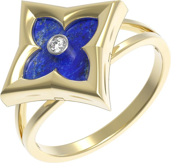 Кольцо из лимонного золота c бриллиантами и лазуритом