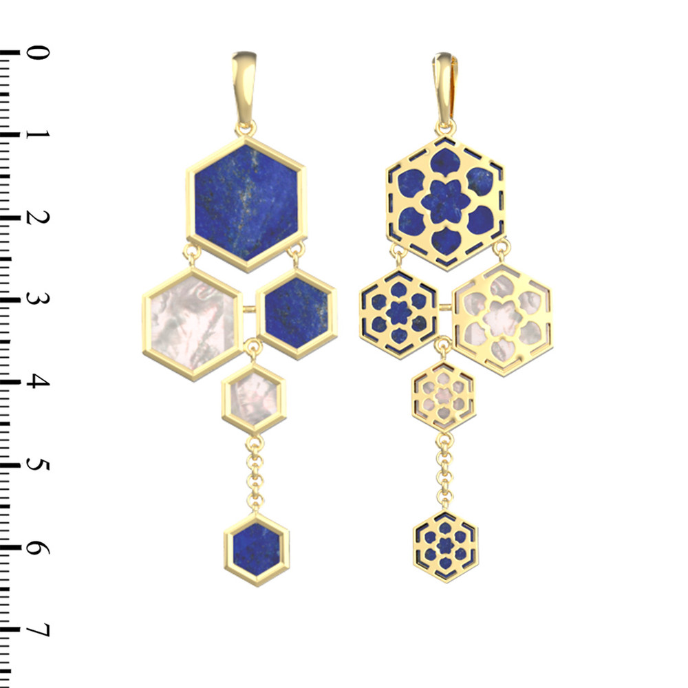 Подвеска из лимонного золота c лазуритом и перламутром