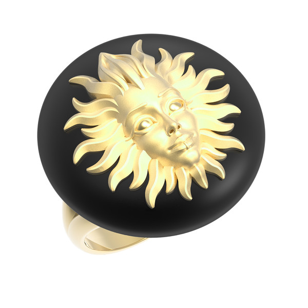 Кольцо из лимонного золота c ониксом