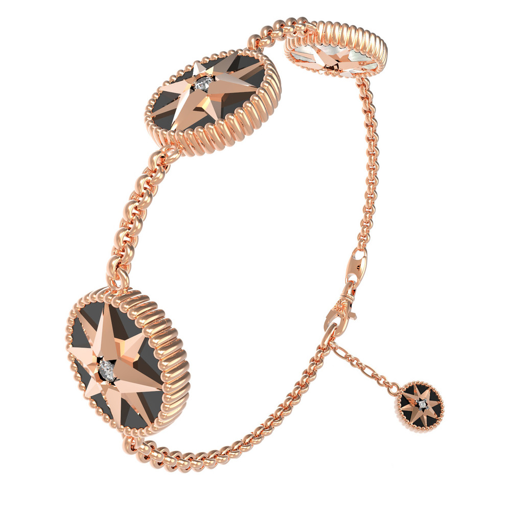 Браслет из золота c фианитом, ониксом и перламутром