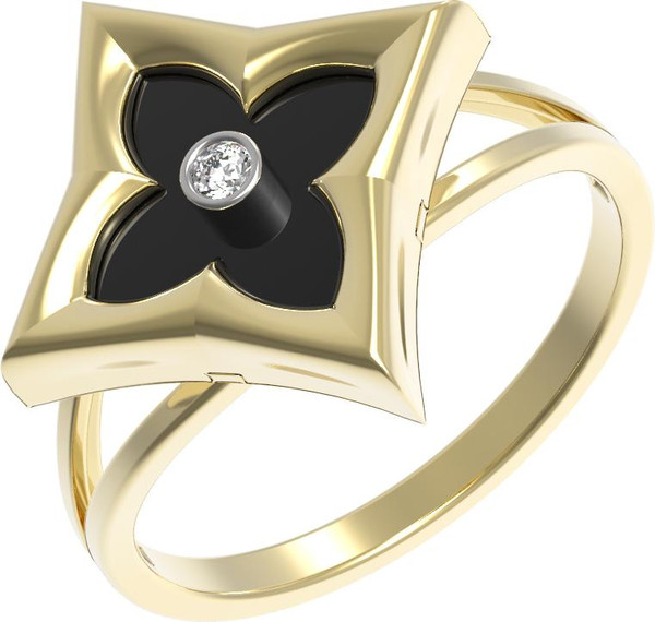 Кольцо из лимонного золота c бриллиантами и ониксом