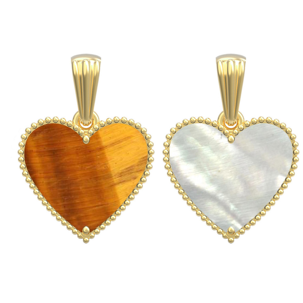 Подвеска из лимонного золота c тигровым глазом и перламутром