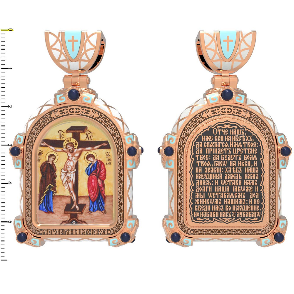 Образок из золота c эмаль , иконописью и темперой