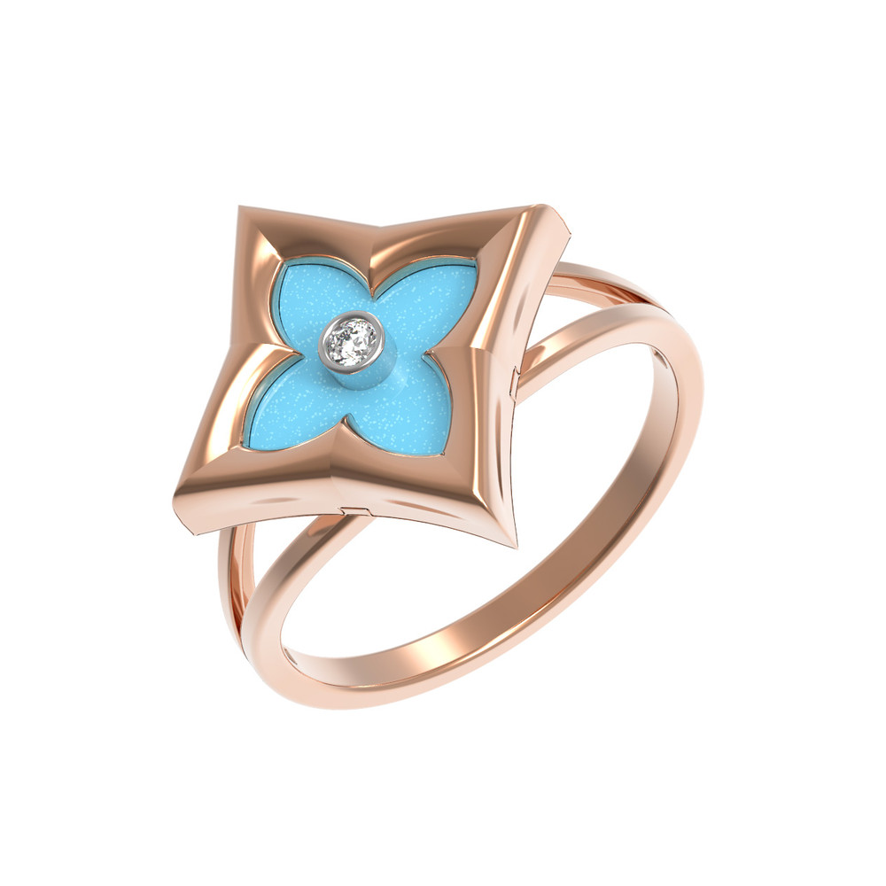 Кольцо из золота c бриллиантами и бирюзой