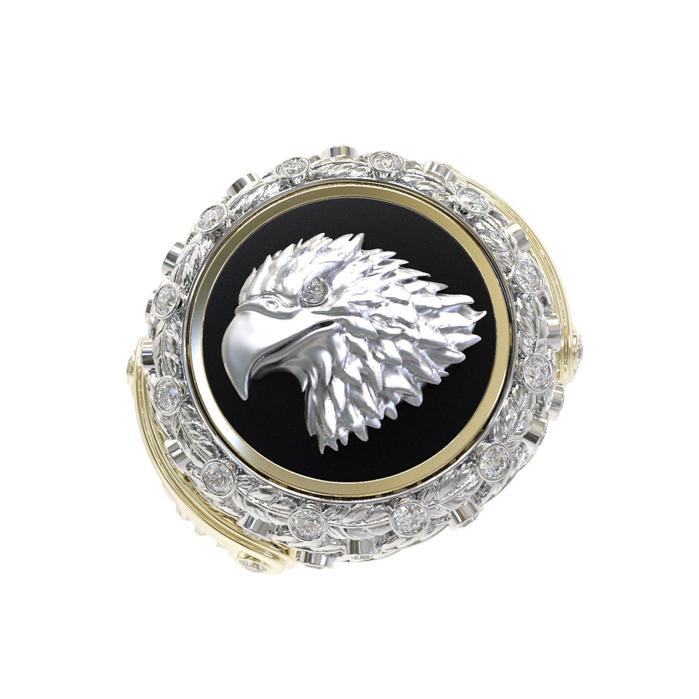 Кольцо из лимонного золота c бриллиантами и ониксом