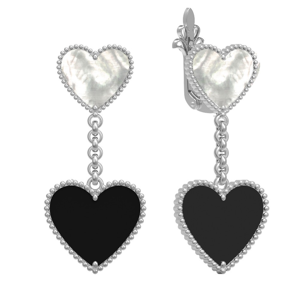 Серьги из белого золота c ониксом и перламутром