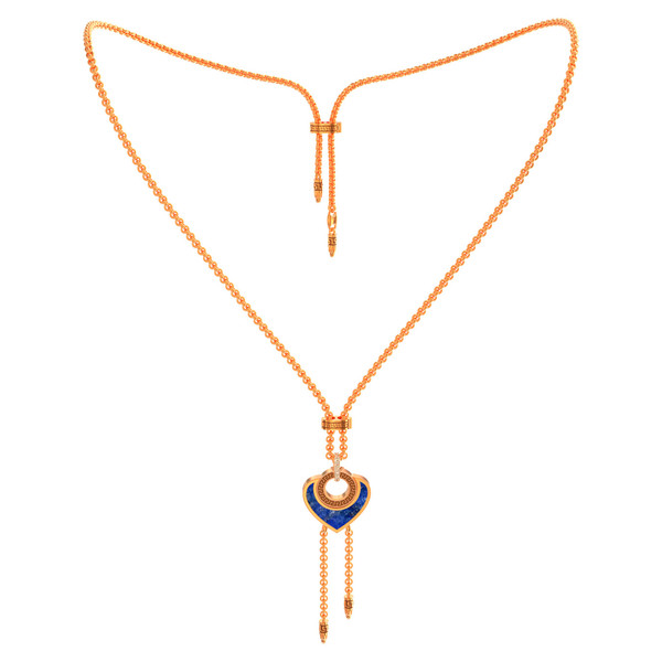 Колье из золота c фианитом, лазуритом и перламутром