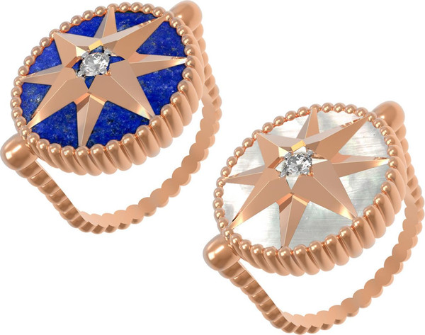 Кольцо из золота c фианитом, лазуритом и перламутром