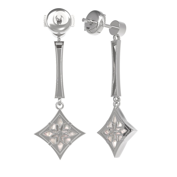 Серьги из белого золота c фианитом и перламутром