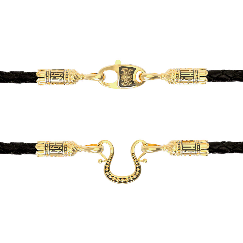 Шнурок кожаный из лимонного золота c кожаным шнурком