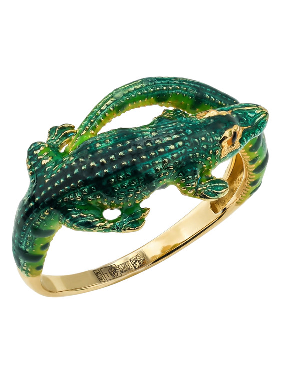 Кольцо из лимонного золота c эмалью