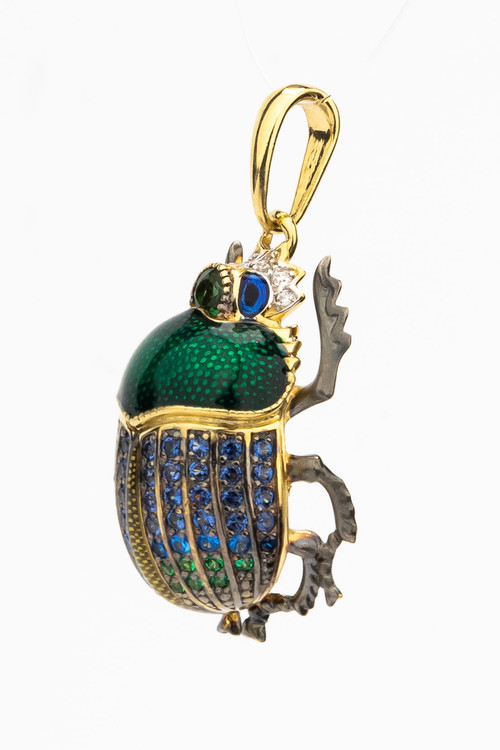 Подвеска из лимонного золота c эмаль , фианитом, турмалином и сапфиром