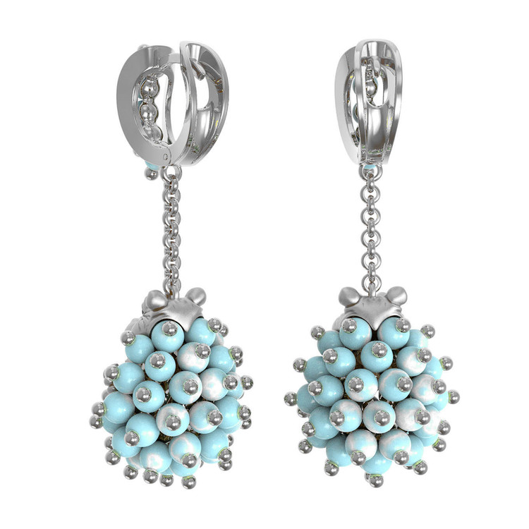 Серьги из белого золота c эмаль и бирюзой